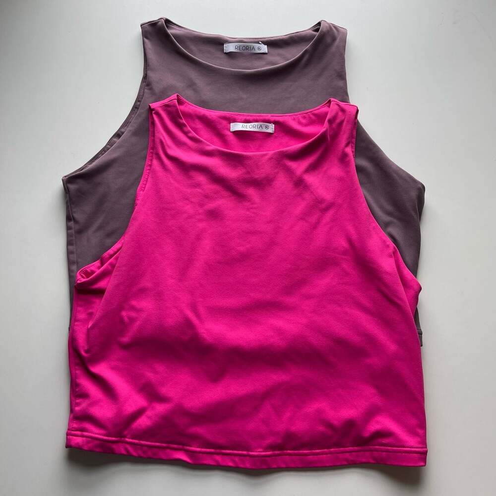 ReoRia Seamless Cropped Tank Sleeveless Size XL Hot Pink and Dusty Purple
